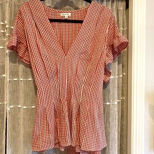 Max Studio Orange/Rust Gingham Tie blouse XL